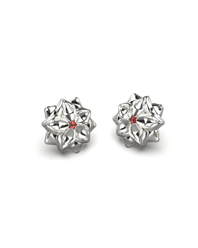 Long Knights Oath Flower Studs with Garnets -Genshin Impact