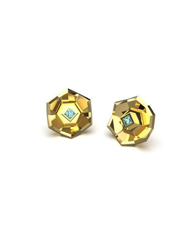 Desert Pavillion Flower Studs with Square Topaz Stone- Genshin Impact