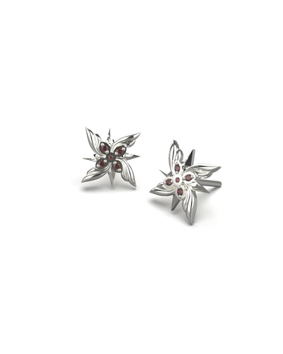 Pair of Arlecchino Fatui flower silver stud earrings