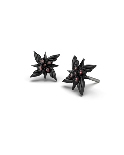 Pair of Arlecchino Fatui flower silver stud earrings